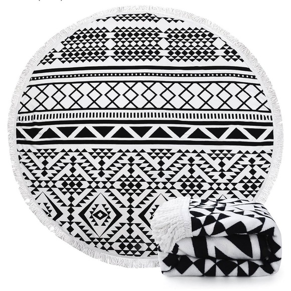 Indian Mandala Microfiber Round Beach Blanket Tassels Soft Water Absorbent Towel - Picture 1 of 7